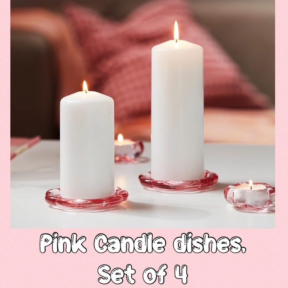 Elegant Pink Candle Dishes Set of 4